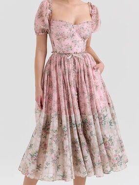 NWT House of CB Penelope Floral Puff Sleeve Corset Dress - L+